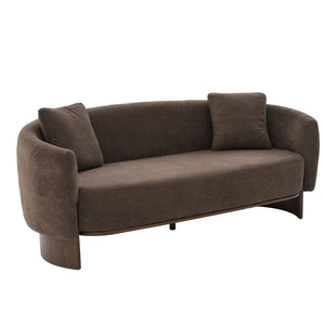 English Elm 81 in Curved Boucle Upholstered Sofa with Walnut Wood Base for Modern Living Rooms Dark Brown N773IS00100D