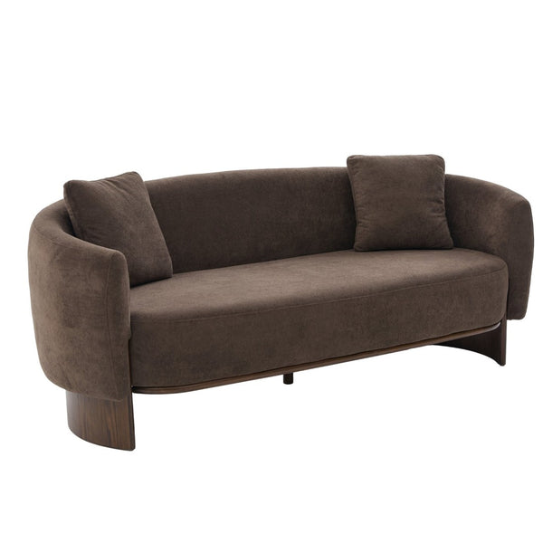 English Elm 81 in Curved Boucle Upholstered Sofa with Walnut Wood Base for Modern Living Rooms Dark Brown N773IS00100D