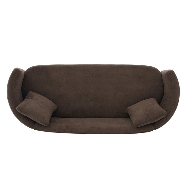 English Elm 81 in Curved Boucle Upholstered Sofa with Walnut Wood Base for Modern Living Rooms Dark Brown N773IS00100D