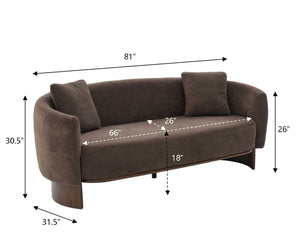 English Elm 81 in Curved Boucle Upholstered Sofa with Walnut Wood Base for Modern Living Rooms Dark Brown N773IS00100D