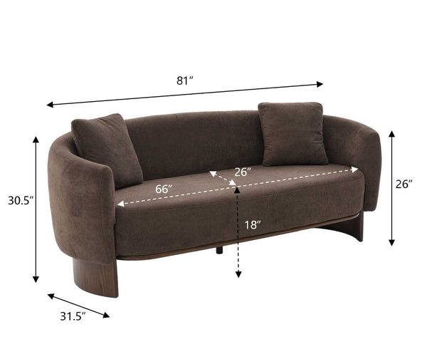English Elm 81 in Curved Boucle Upholstered Sofa with Walnut Wood Base for Modern Living Rooms Dark Brown N773IS00100D