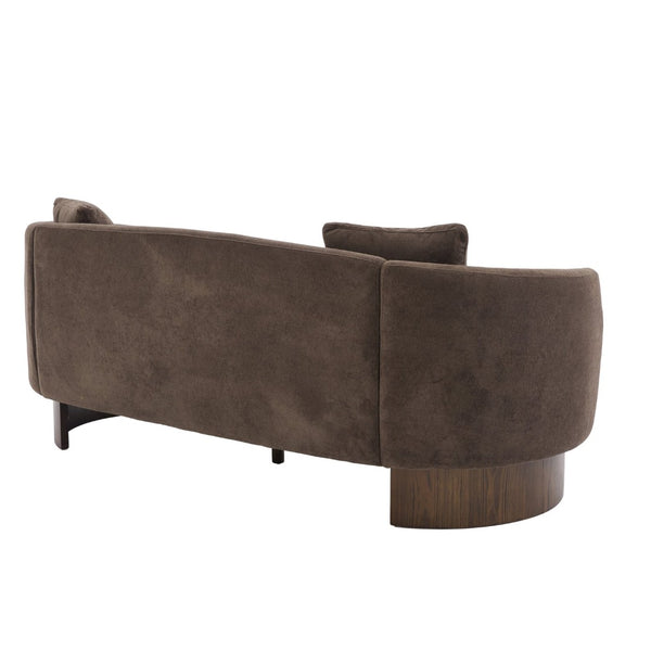 English Elm 81 in Curved Boucle Upholstered Sofa with Walnut Wood Base for Modern Living Rooms Dark Brown N773IS00100D