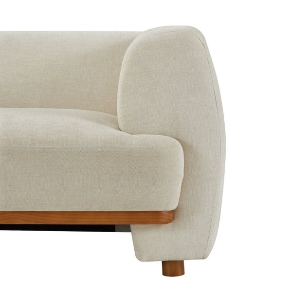 English Elm Flow Curved Chenille Sofa with Wood Base Accents for a Refined Modern Living Room Beige N773IS00123B