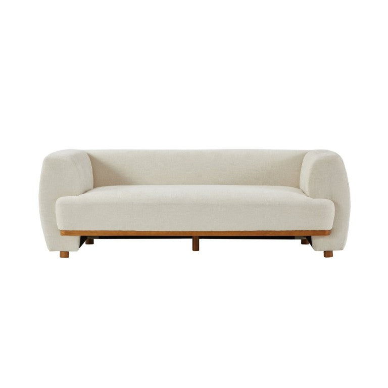English Elm Flow Curved Chenille Sofa with Wood Base Accents for a Refined Modern Living Room Beige N773IS00123B