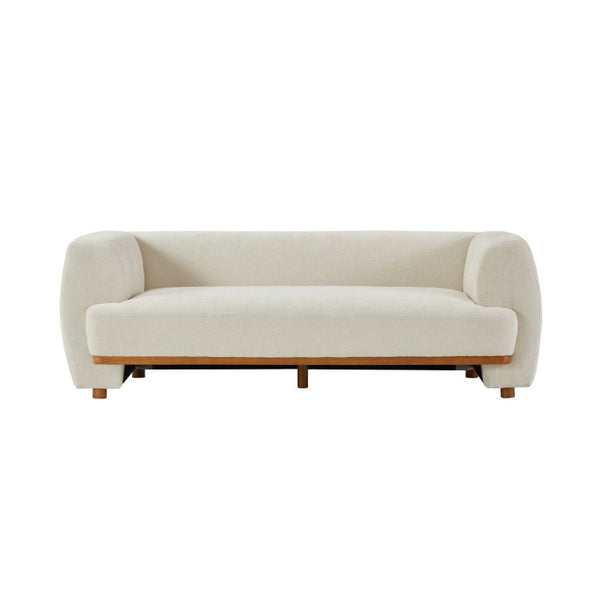 English Elm Flow Curved Chenille Sofa with Wood Base Accents for a Refined Modern Living Room Beige N773IS00123B