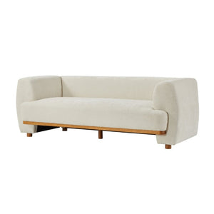 English Elm Flow Curved Chenille Sofa with Wood Base Accents for a Refined Modern Living Room Beige N773IS00123B