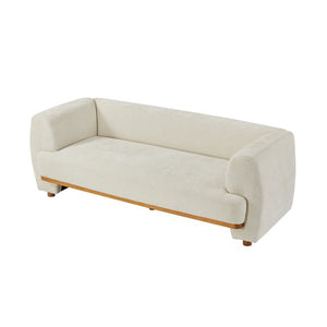 English Elm Flow Curved Chenille Sofa with Wood Base Accents for a Refined Modern Living Room Beige N773IS00123B