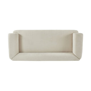 English Elm Flow Curved Chenille Sofa with Wood Base Accents for a Refined Modern Living Room Beige N773IS00123B