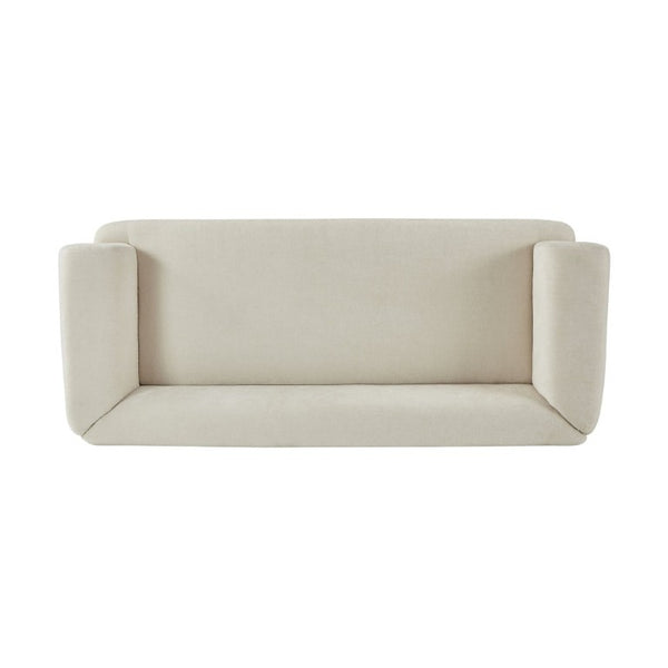 English Elm Flow Curved Chenille Sofa with Wood Base Accents for a Refined Modern Living Room Beige N773IS00123B