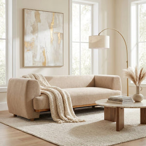 English Elm Flow Curved Chenille Sofa with Wood Base Accents for a Refined Modern Living Room Nomad N773IS00123N