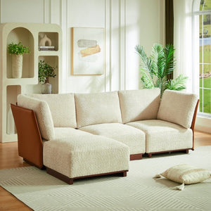 English Elm Velora Boucle Modular Sectional Sofa with Ottoman Plush L Shaped Living Room Couch N773IS00164S
