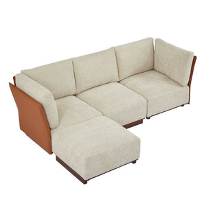 English Elm Velora Boucle Modular Sectional Sofa with Ottoman Plush L Shaped Living Room Couch N773IS00164S