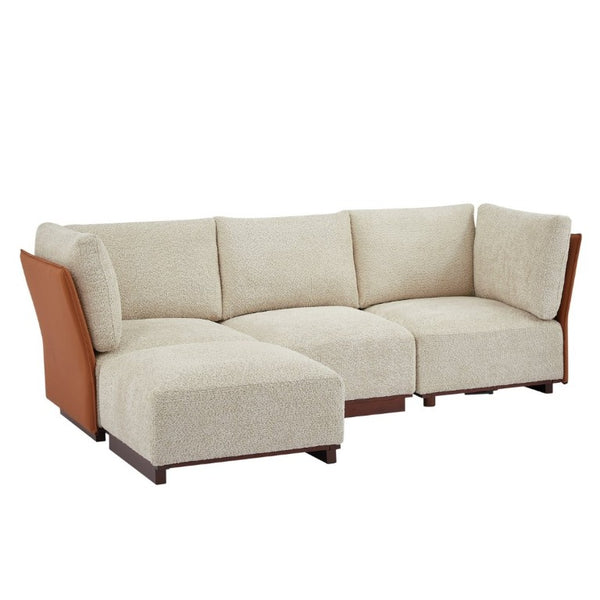 English Elm Velora Boucle Modular Sectional Sofa with Ottoman Plush L Shaped Living Room Couch N773IS00164S
