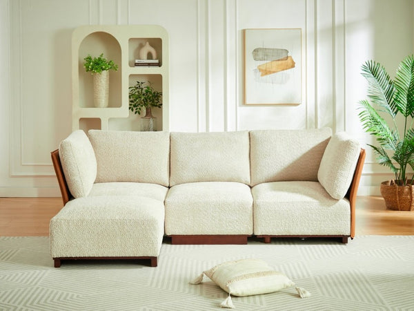 English Elm Velora Boucle Modular Sectional Sofa with Ottoman Plush L Shaped Living Room Couch N773IS00164S