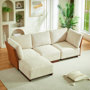 English Elm Velora Boucle Modular Sectional Sofa with Ottoman Plush L Shaped Living Room Couch N773IS00164S