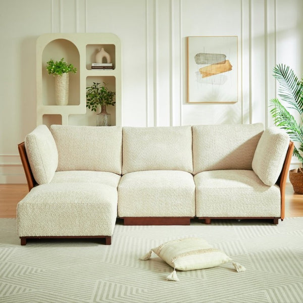 English Elm Velora Boucle Modular Sectional Sofa with Ottoman Plush L Shaped Living Room Couch N773IS00164S