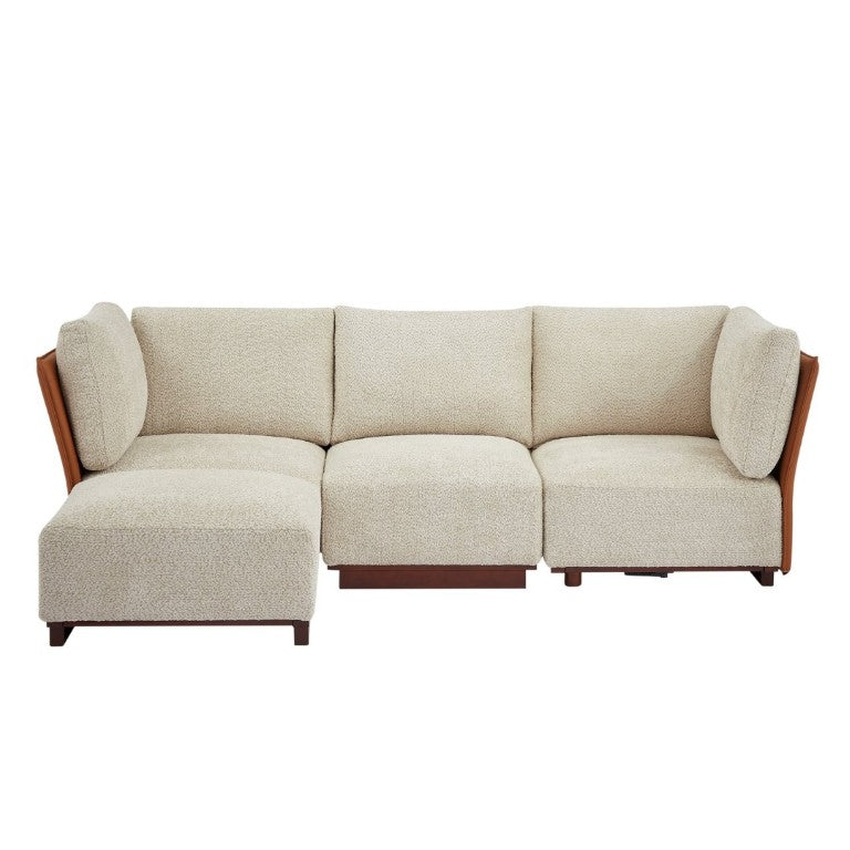 English Elm Velora Boucle Modular Sectional Sofa with Ottoman Plush L Shaped Living Room Couch N773IS00164S