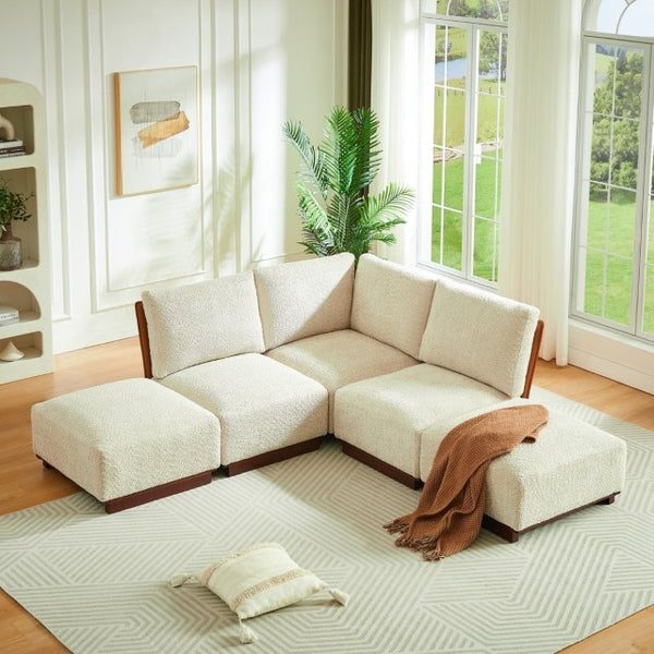 English Elm Velora Five Piece Boucle Modular Sectional with Ottomans for Modern Living Spaces N773IS00165S