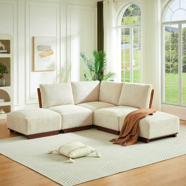 English Elm Velora Five Piece Boucle Modular Sectional with Ottomans for Modern Living Spaces N773IS00165S