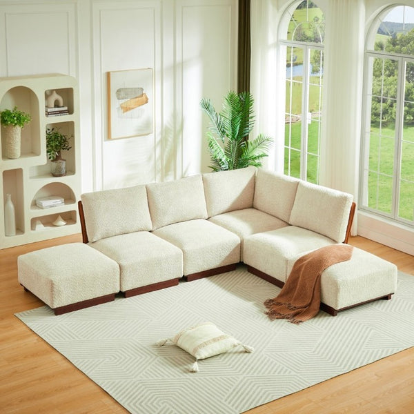 English Elm Velora Boucle Modular Sectional Six Piece L Shaped Sofa with Ottoman for Living Room N773IS00166S