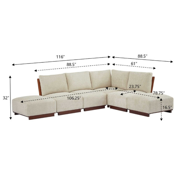 English Elm Velora Boucle Modular Sectional Six Piece L Shaped Sofa with Ottoman for Living Room N773IS00166S
