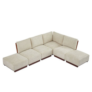 English Elm Velora Boucle Modular Sectional Six Piece L Shaped Sofa with Ottoman for Living Room N773IS00166S