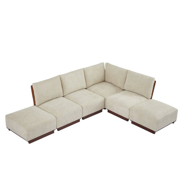 English Elm Velora Boucle Modular Sectional Six Piece L Shaped Sofa with Ottoman for Living Room N773IS00166S