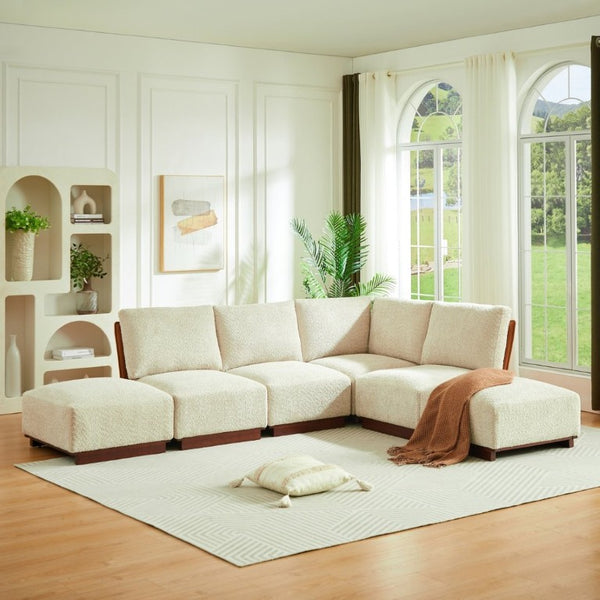 English Elm Velora Boucle Modular Sectional Six Piece L Shaped Sofa with Ottoman for Living Room N773IS00166S