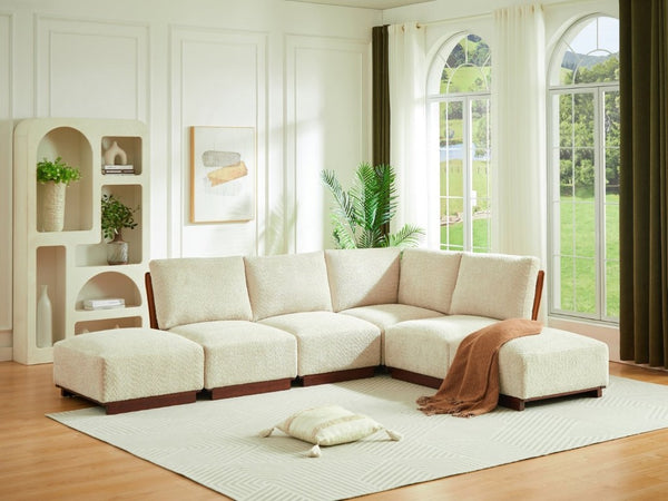 English Elm Velora Boucle Modular Sectional Six Piece L Shaped Sofa with Ottoman for Living Room N773IS00166S