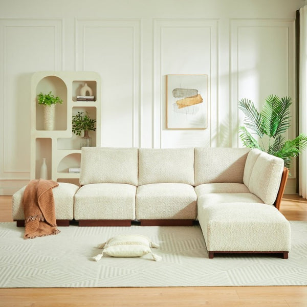 English Elm Velora Boucle Modular Sectional Six Piece L Shaped Sofa with Ottoman for Living Room N773IS00166S