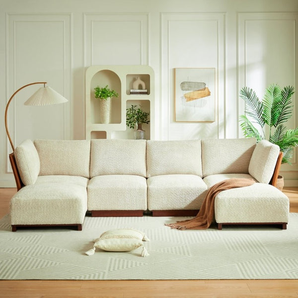 English Elm Velora Boucle U Shaped Modular Sectional Sofa Six Piece Set with Ottomans Included N773IS00167S