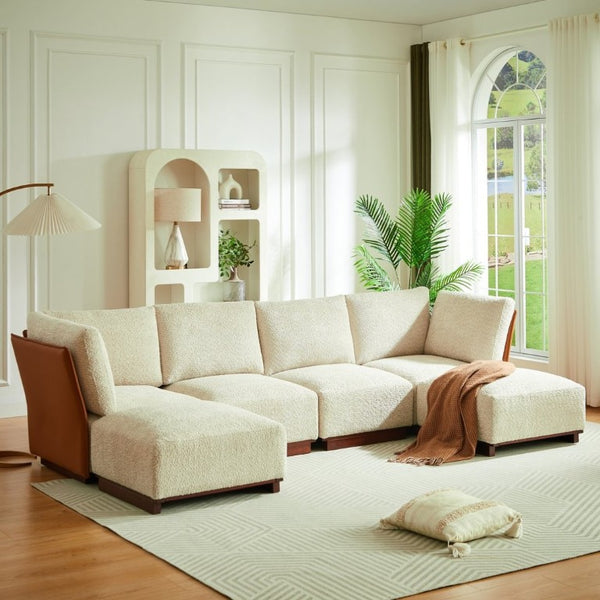 English Elm Velora Boucle U Shaped Modular Sectional Sofa Six Piece Set with Ottomans Included N773IS00167S