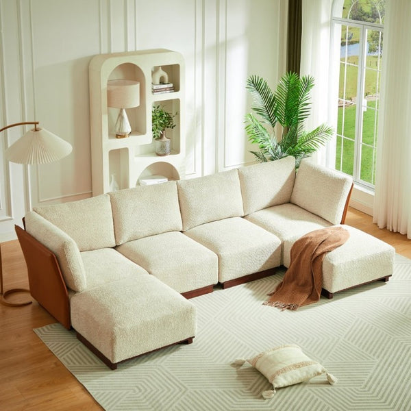 English Elm Velora Boucle U Shaped Modular Sectional Sofa Six Piece Set with Ottomans Included N773IS00167S