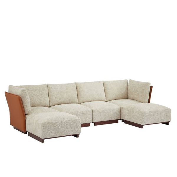 English Elm Velora Boucle U Shaped Modular Sectional Sofa Six Piece Set with Ottomans Included N773IS00167S