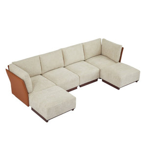 English Elm Velora Boucle U Shaped Modular Sectional Sofa Six Piece Set with Ottomans Included N773IS00167S