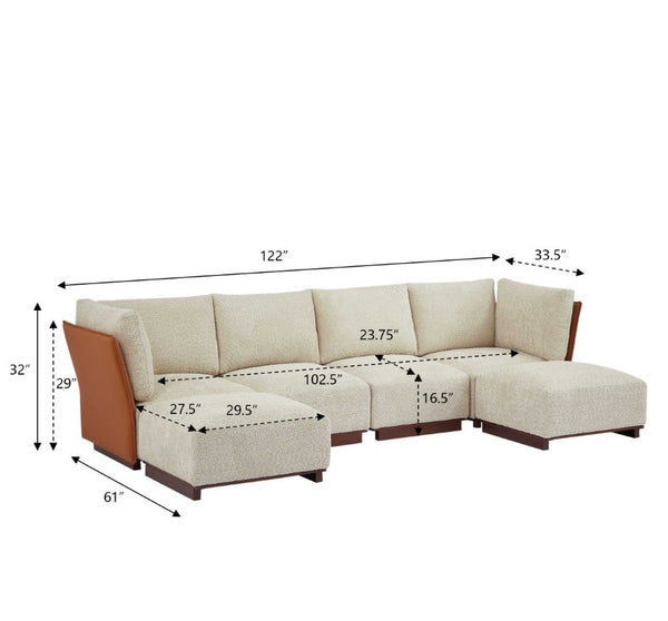 English Elm Velora Boucle U Shaped Modular Sectional Sofa Six Piece Set with Ottomans Included N773IS00167S
