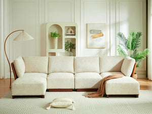 English Elm Velora Boucle U Shaped Modular Sectional Sofa Six Piece Set with Ottomans Included N773IS00167S