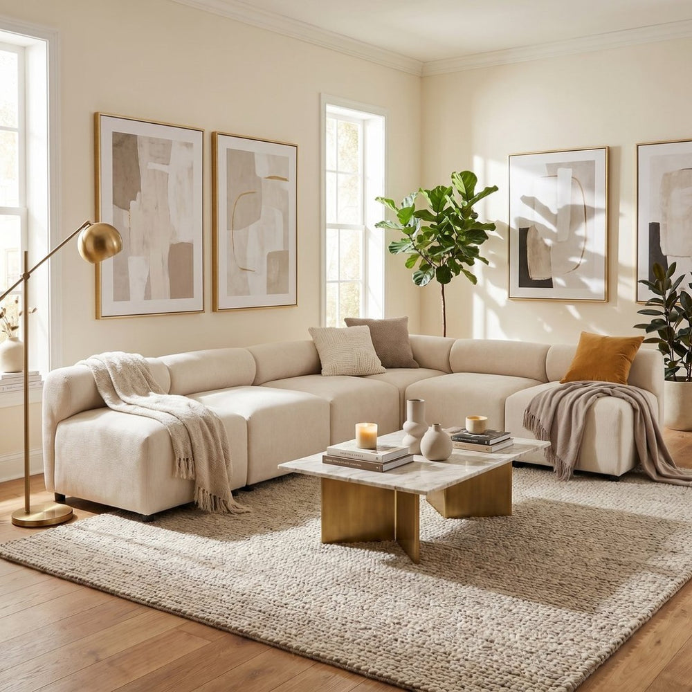 English Elm Evelyn Modular Chenille Sectional Sofa 6 Piece L Shaped Set for Living Room N773IS00174B