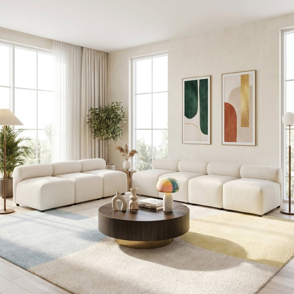English Elm Evelyn Modular 7 Piece Chenille Sectional Sofa Sculptural Curves for Living Room N773IS00176B