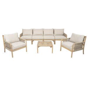 English Elm Casper Outdoor Acacia Wood Woven Rope 6 Seat Modular Sofa Set with Slatted Table 6-Seater Sofa and Coffee Table Set N773OC00102L