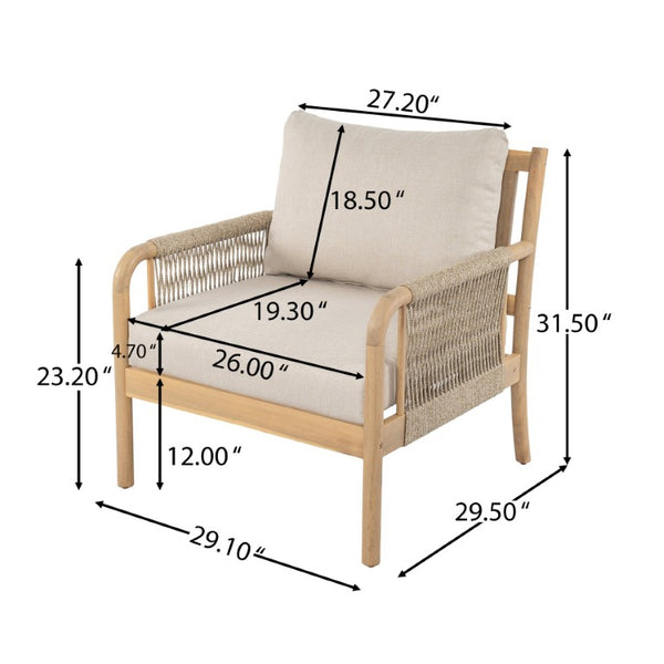 English Elm Casper Outdoor Acacia Wood Woven Rope 6 Seat Modular Sofa Set with Slatted Table 5-Pieces Chat Set N773OC00103L