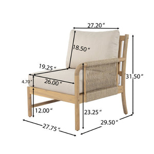 English Elm Casper Outdoor Acacia Wood Woven Rope 6 Seat Modular Sofa Set with Slatted Table 5-Pieces Chat Set N773OC00103L