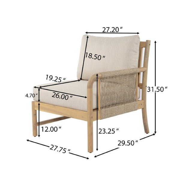 English Elm Casper Outdoor Acacia Wood Woven Rope 6 Seat Modular Sofa Set with Slatted Table 5-Pieces Chat Set N773OC00103L
