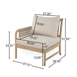 English Elm Casper Outdoor Acacia Wood Woven Rope 6 Seat Modular Sofa Set with Slatted Table 5-Pieces Chat Set N773OC00103L