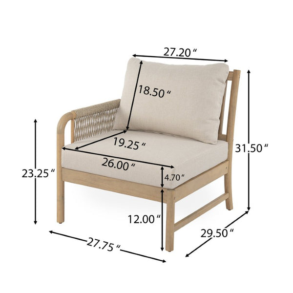 English Elm Casper Outdoor Acacia Wood Woven Rope 6 Seat Modular Sofa Set with Slatted Table 5-Pieces Chat Set N773OC00103L
