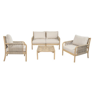 English Elm Casper Outdoor Acacia Wood Woven Rope 6 Seat Modular Sofa Set with Slatted Table 5-Pieces Chat Set N773OC00103L