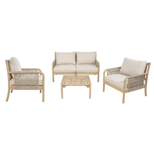 English Elm Casper Outdoor Acacia Wood Woven Rope 6 Seat Modular Sofa Set with Slatted Table 5-Pieces Chat Set N773OC00103L