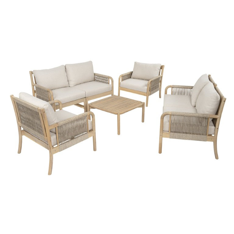 English Elm Casper Outdoor 7 Piece Acacia and Woven PE Rope Modular Patio Sectional Set N773OC00104L