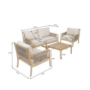 English Elm Casper Outdoor 7 Piece Acacia and Woven PE Rope Modular Patio Sectional Set N773OC00104L