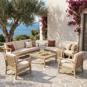 English Elm Perla Outdoor Acacia Wood 8 Seat Modular Conversation Set with Plush Sand Cushions N773OC00153S